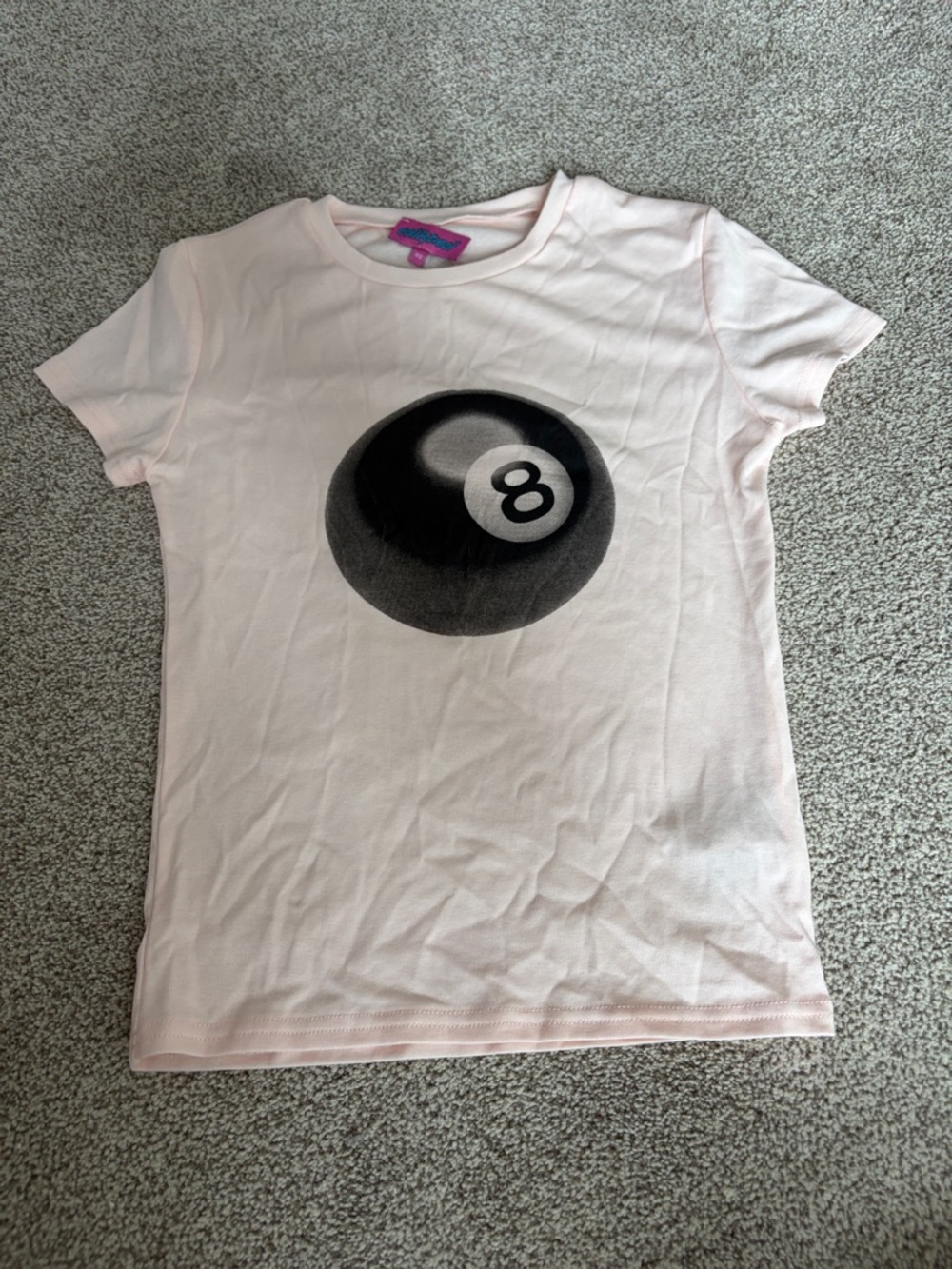 Edikted Light Pink Tee with Black 8-Ball Graphic